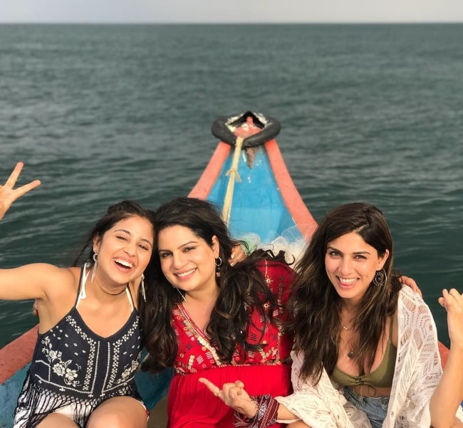 From Left to Right - Shweta Tripathi, Mallika Dua, and Sapna Pabbi as seen while smiling for a picture in Pondicherry in 2018