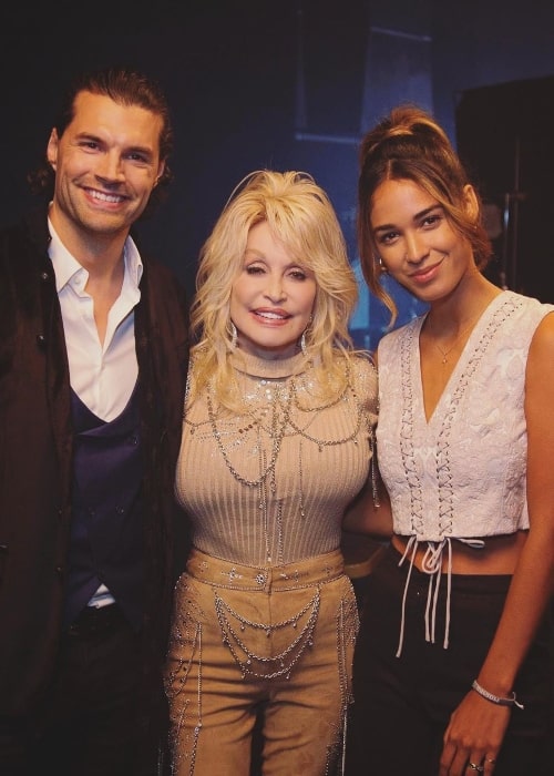 Joel Smallbone and wife Moriah Peters posing for a picture along with Dolly Parton (Center) in Nashville, Tennessee