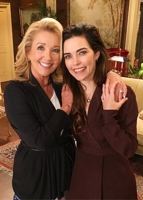 Melody Thomas Scott (Left) as seen while smiling for a picture alongside Amelia Heinle at the CBS Television City