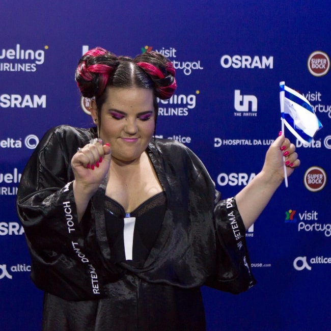 Netta Barzilai as seen in a picture that was taken at a press conference after the first Semi-Final of the 2018 Eurovision Song Contest on May 8, 2018