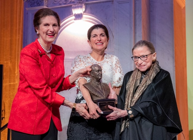 Ruth Bader Ginsburg (Right) receiving the LBJ Liberty & Justice for All Award from Lynda Johnson Robb (Left) and Luci Baines Johnson at the Library of Congress in Washington, D.C., in January 2020