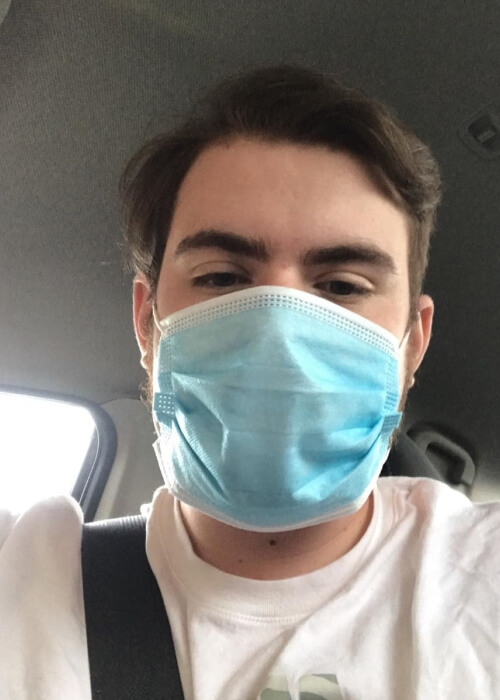 Sapnap as seen in a selfie taken while sporting a face mask during the crises of Covid-19 while in a car in July 2020