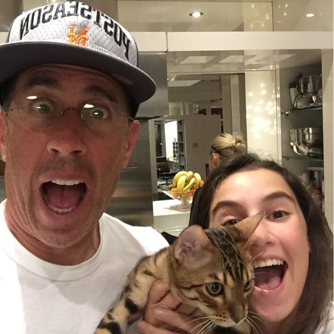 Sascha Seinfeld as seen in a selfie that was taken with her father Jerry and their cat in October 2015