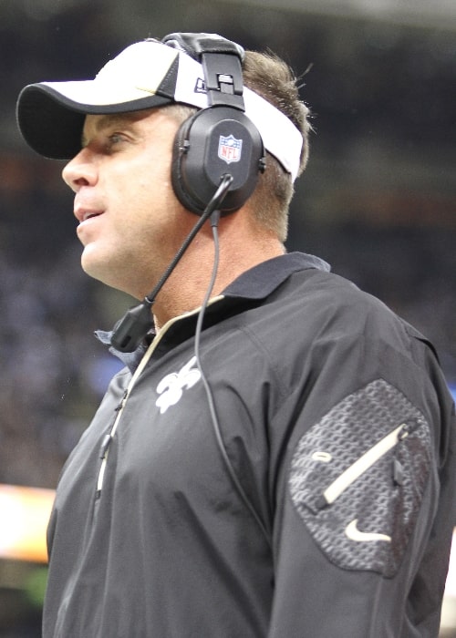 Sean Payton pictured during a New Orleans Saints vs Carolina Panthers match in December 2013