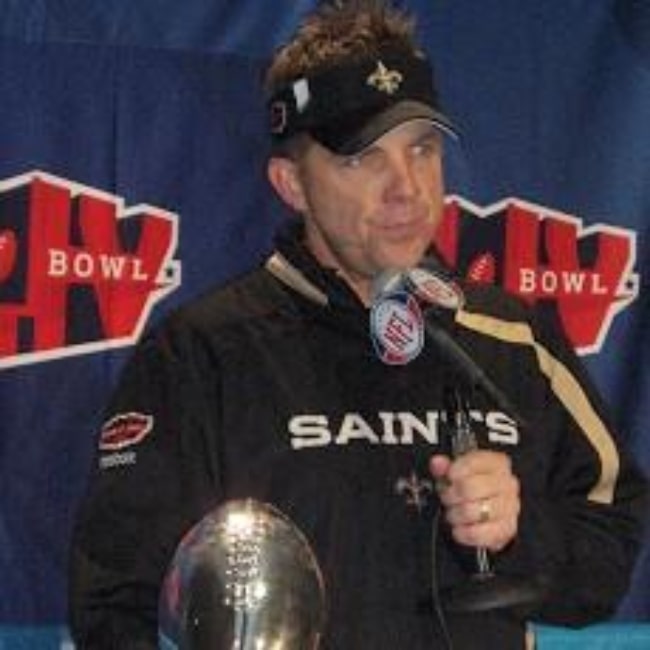 Sean Payton with the Lombardi Trophy after the Saints victory in Super Bowl XLIV in February 2010