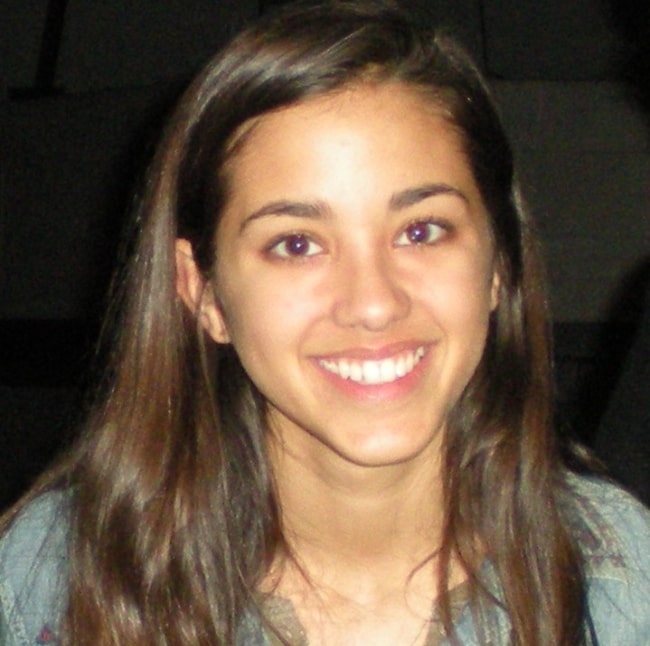 Seychelle Gabriel smiling for a picture at a Vancouver set for 'Falling Skies' television series in January 2012