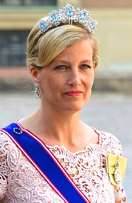 Sophie, Countess of Wessex on the way to the castle church at the Royal Palace in Stockholm before the wedding between Princess Madeleine and Christopher O'Neill on June 8, 2013
