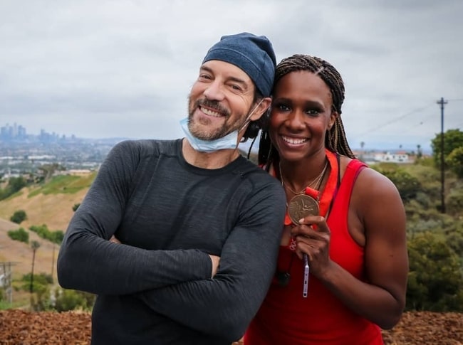 Tony Horton as seen while smiling for a picture alongside British Olympic bronze medallist Tasha Danvers in June 2020