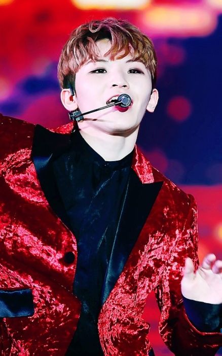 Woozi performing onstage at the SBS Gayo Daejeon in 2016
