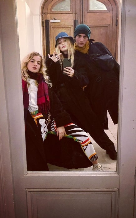 Camille Razat as seen while clicking a mirror selfie with Adèle Farine (Left) and Etienne Baret in December 2019