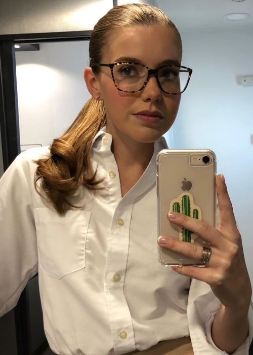 Devon Hales as seen in a selfie that while dressed as her character of April Stevens in September 2020