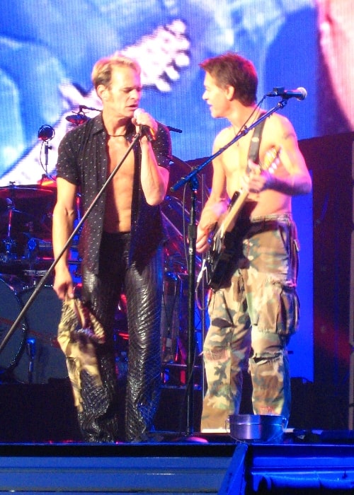 Eddie Van Halen (Right) and David Lee Roth pictured while performing at a concert at Bell Center, Montreal during The Van Halen Tour on November 10, 2007