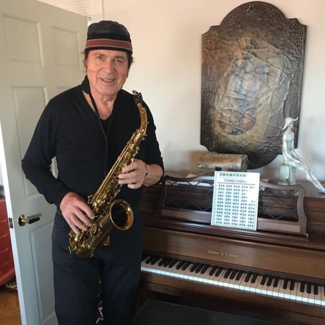 Engelbert Humperdinck in December 2018 enjoying playing the saxophone while recalling fond memories