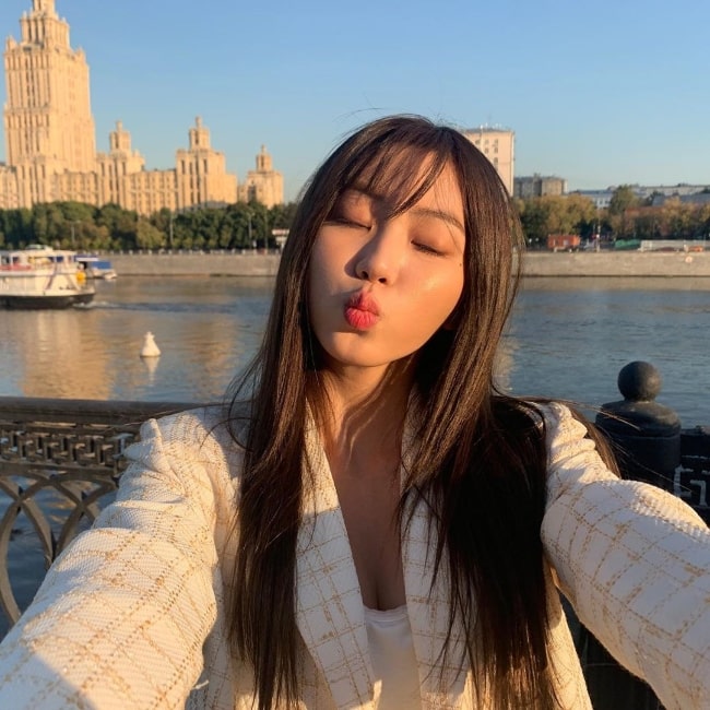 Eunbin as seen while pouting for a selfie in Moscow, Russia in August 2019