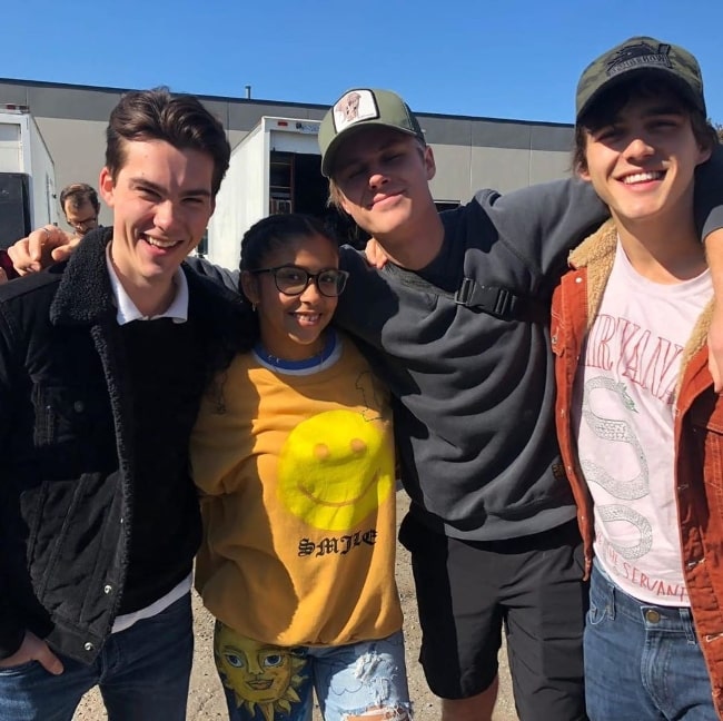 From Left to Right - Jeremy Shada, Madison Reyes, Owen Joyner, and Charlie Gillespie smiling for a picture in September 2020