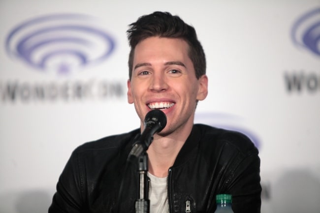 Jordan Gavaris speaking at the 2016 WonderCon, for 'Orphan Black', at the Los Angeles Convention Center in Los Angeles, California