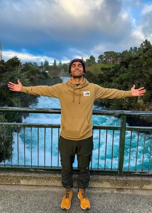 Jordi Webber posing for a picture at Huka Falls, Taupo in June 2020