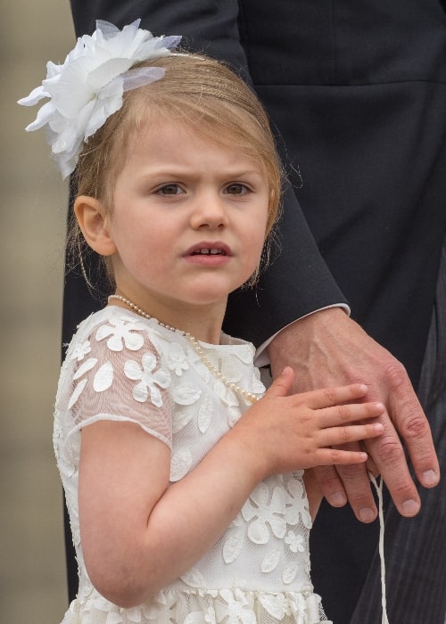 Princess Estelle, Duchess of Östergötland after the baptism of her brother Prince Oscar, Duke of Skåne at the Royal Chapel of Stockholm Palace in Stockholm, Sweden on May 27, 2016