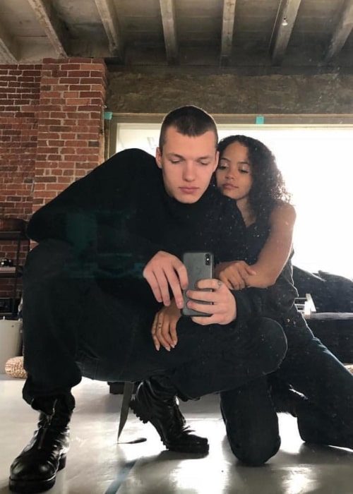 Quintessa Swindell as seen in a selfie with their boyfriend Jakob Hetzer in Los Angeles, California, in December 2018