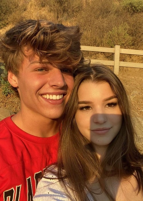 Sam Dezz in a selfie alongside Brooke Monk at Runyon Canyon Park in Los Angeles, California in October 2020