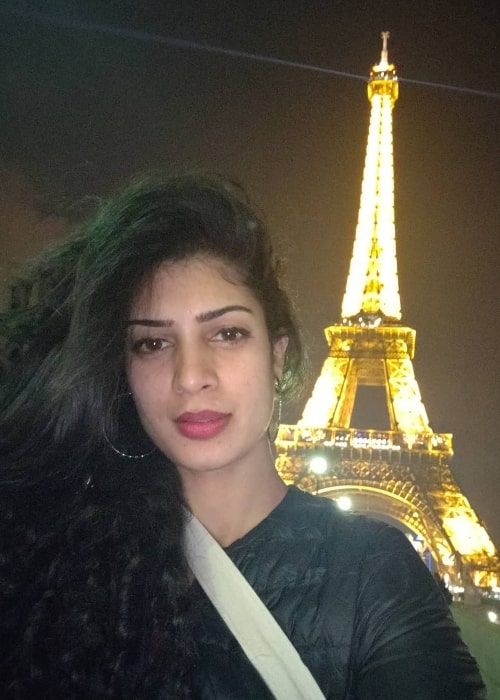 Tina Desai as seen while taking a selfie in Paris, France with the Eiffel Tower in the backdrop