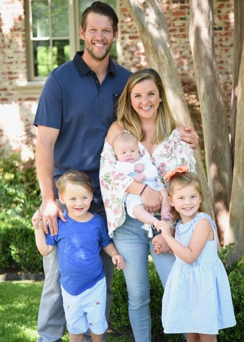 Clayton Kershaw with his wife and children, as seen in April 2020