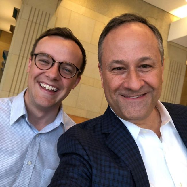 Doug as seen taking a selfie with Chasten Buttigieg in April 2020