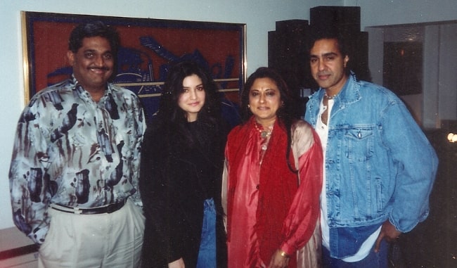 From Left to Right - Shashi Gopal, Nazia Hassan, Kalpana Gopal, and Biddu Appaiah as seen while posing for a picture circa 1994