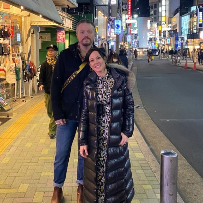 Jason Isbell with his wife on their wedding anniversary in February 2020