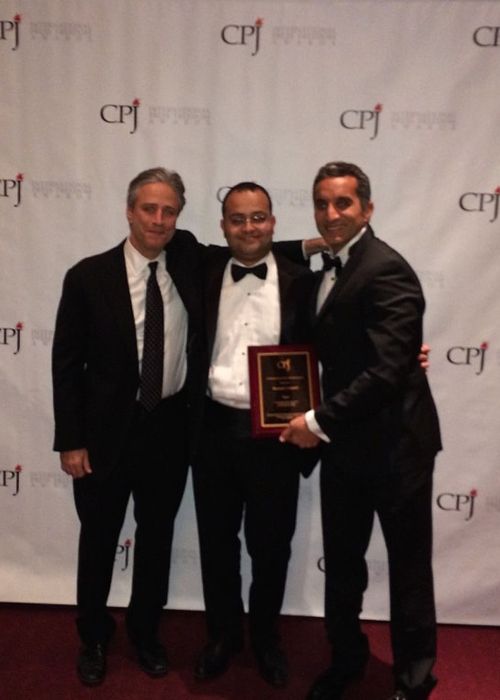 Jon as seen with Ahmed Abbas and Bassem Youssef at the CPJ Awards in 2013