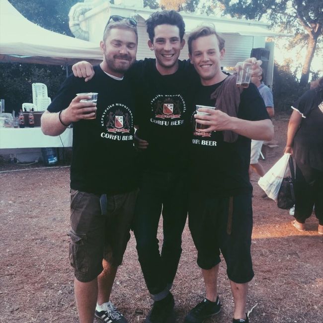 Josh (middle), James Ellis, and Callum Woodhouse (right) as seen on the set of The Durrells