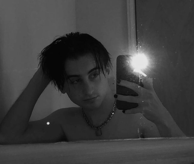 Luvbenji as seen while taking a shirtless mirror selfie in October 2020