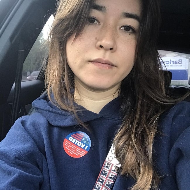 Maya Erskine as seen while taking a car selfie in Los Angeles, California in November 2018