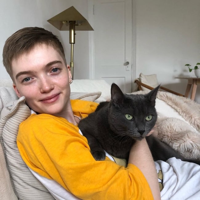 Ruth Bell as seen in a picture with her cat Sam in Brooklyn, New York in September 2020
