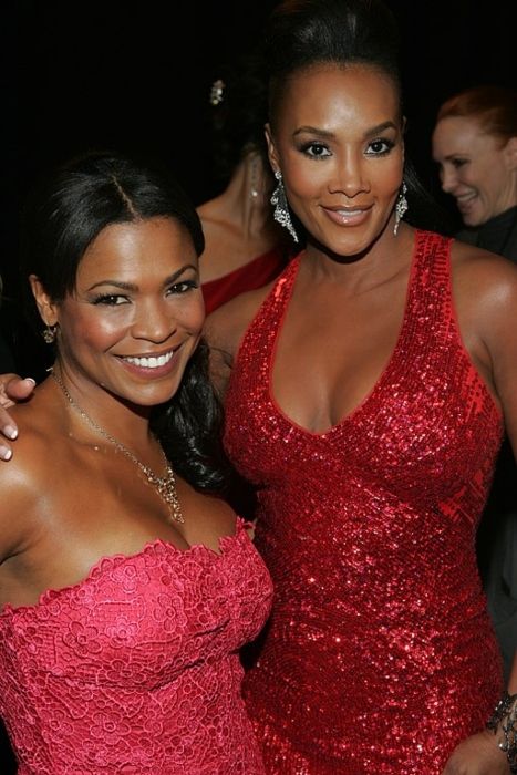 Vivica A. Fox (right) as seen posing with Nia Long at the Heart Truth fashion show in 2009