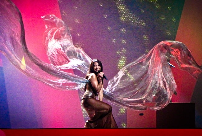 Anggun as seen while performing her song 'Echo (You and I)' during the Eurovision Song Contest 2012 grand finale in Baku, Azerbaijan