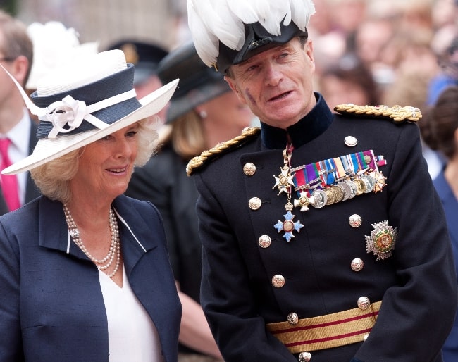 Camilla, Duchess of Cornwall and General Sir John McColl, Lieutenant Governor of Jersey, in 2012