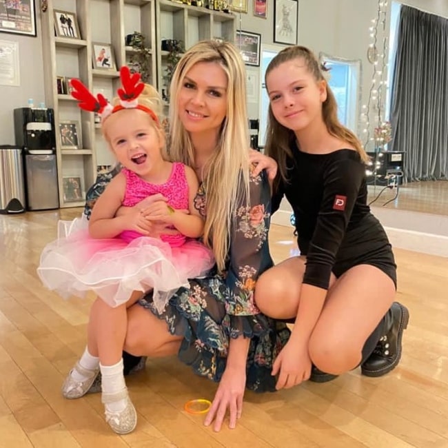 Elena Samodanova as seen in a picture that was taken with her daughters Zlata Savchenko and Olivia Savchenko in December 2020, Los Angeles, California