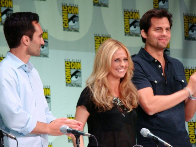 From Left to Right - Nestor Carbonell, Sarah Michelle Gellar, and Kristoffer Polaha at the 2011 San Diego Comic Con International