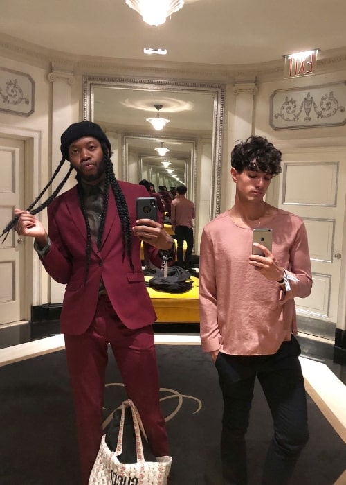 James Cusati-Moyer (Right) as seen while clicking a mirror selfie with Jeremy O. Harris at Café Carlyle in June 2018