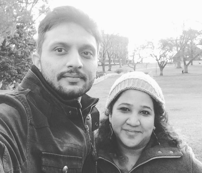 Mohammed Zeeshan Ayyub as seen in a black-and-white selfie with his wife Rasika Agashe