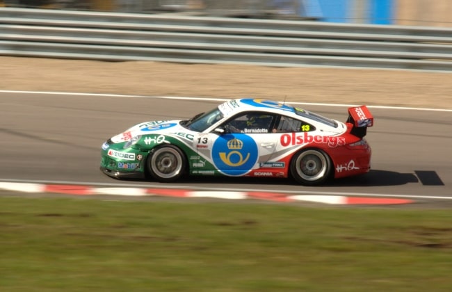 Prince Carl Philip as seen while driving a Porsche 997 GT3 Cup at Carrera Cup Ring Knutstorp in Sweden in April 2008