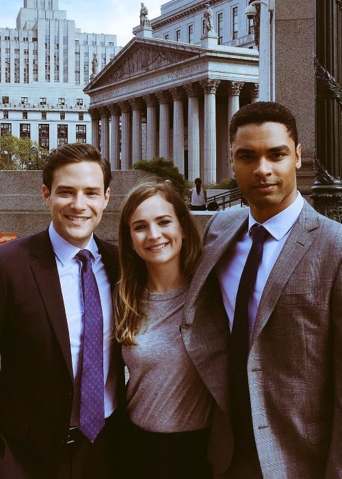 Regé-Jean Page (Right) posing for a picture along with Britt Robertson and Ben Rappaport in October 2017