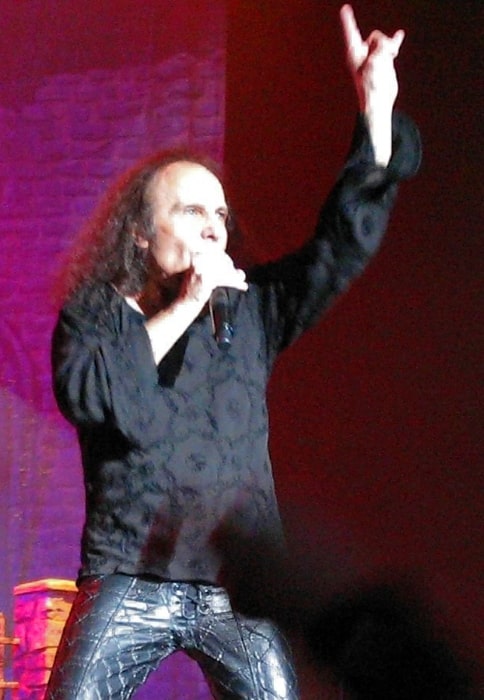 Ronnie James Dio as seen while waving 'sign of the horns' at 'Heaven and Hell' concert in November 2007