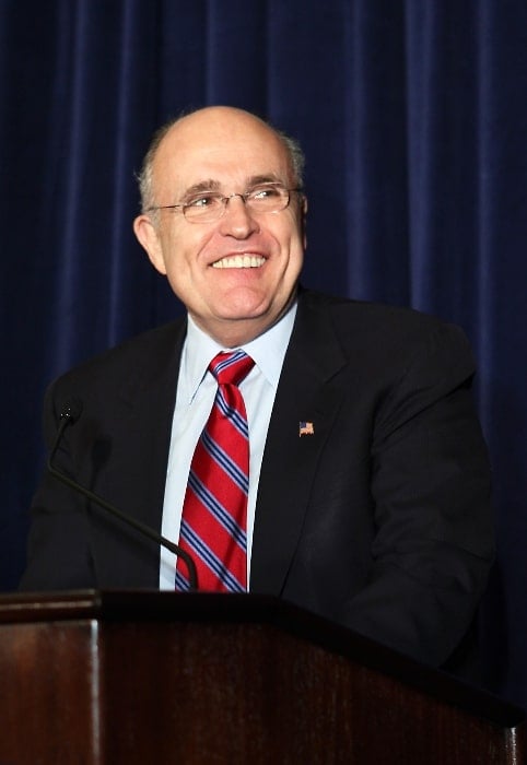 Rudy Giuliani giving the keynote speech at the Jumeriah Essex House in honor of the USS New York sailors and Special Purpose Marine Air Ground Task Force 26 Marines on November 8, 2009
