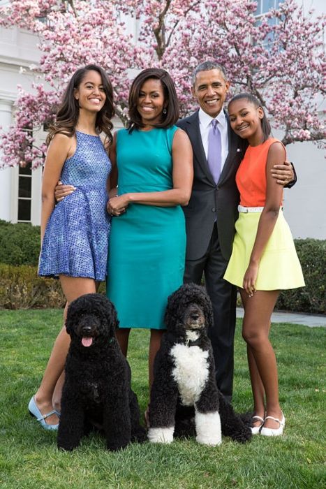 Sasha (extreme right) as seen with her family and dogs on Easter Sunday in 2015