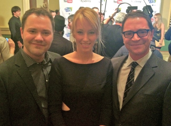 Wilson Cleveland (Left) as seen while posing for the camera along with Alexis Boozer and Joshua Malina at the inaugural IAWTV Awards in 2012