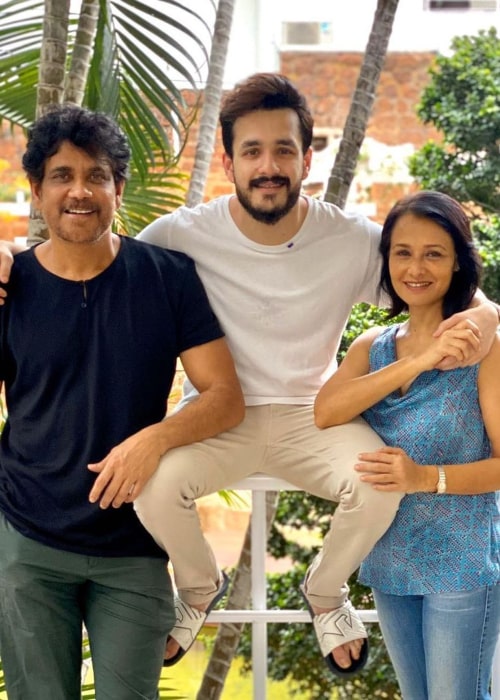 Akhil Akkineni, with his parents, as seen in April 2020