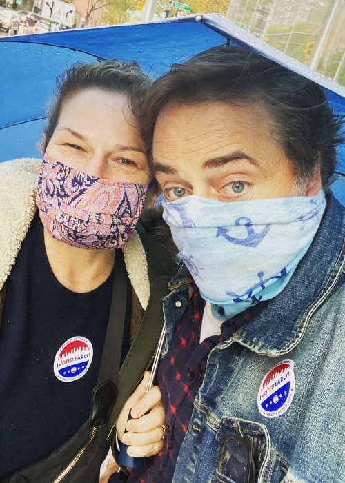 Ana Gasteyer as seen in a selfie that was taken with her husband Charlie McKittrick while sporting masks due to the Covid-19 pandemic in October 2020