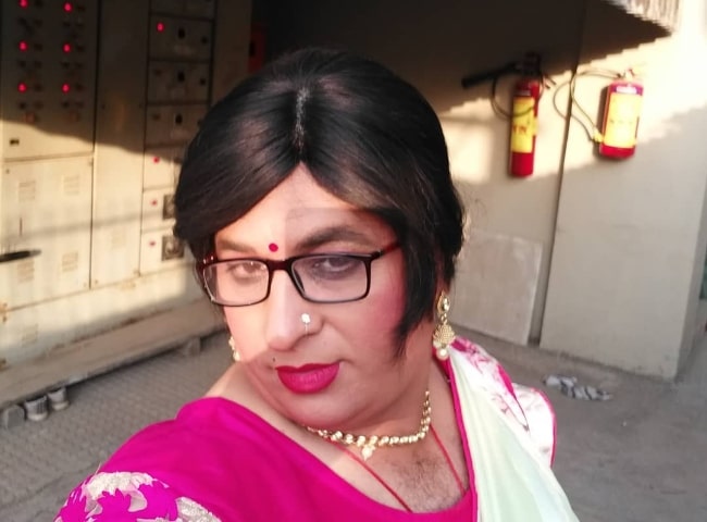 Anup Upadhyay taking a selfie while dressed as a woman in February 2018